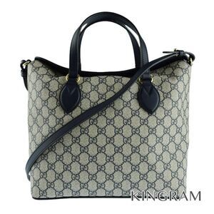 Gucci GG Supreme Shoulder Bag Navy Blue Leather Handbag RTK